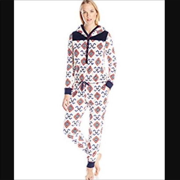 Kensie Girl Hooded Aztec Western Print Pajamas One Piece Large Warm Cozy - Picture 1 of 10